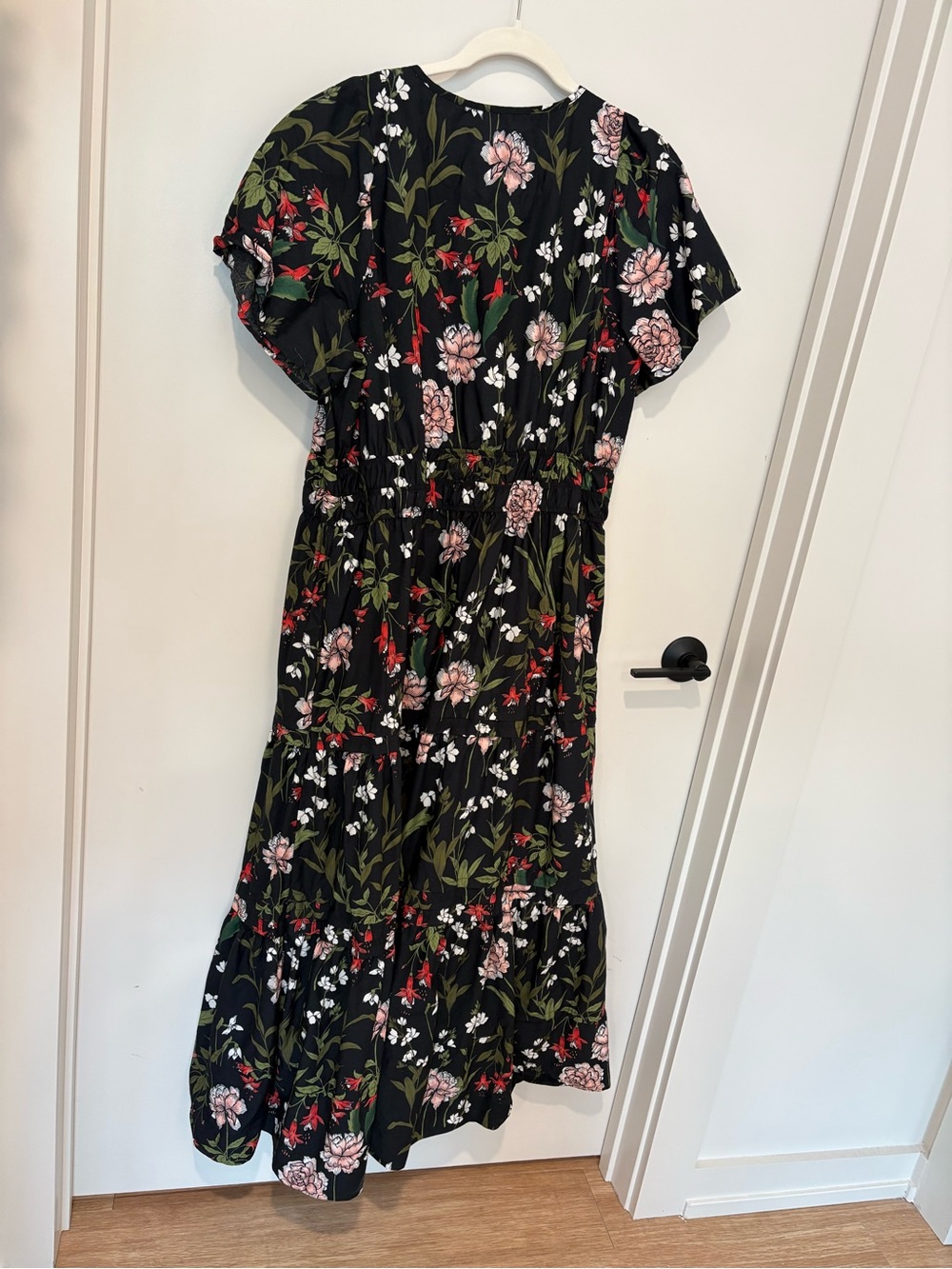 Anthropologie The Somerset Black Floral Garden Tiered Smocked Maxi Dress Cozy 1X - Picture 11 of 14